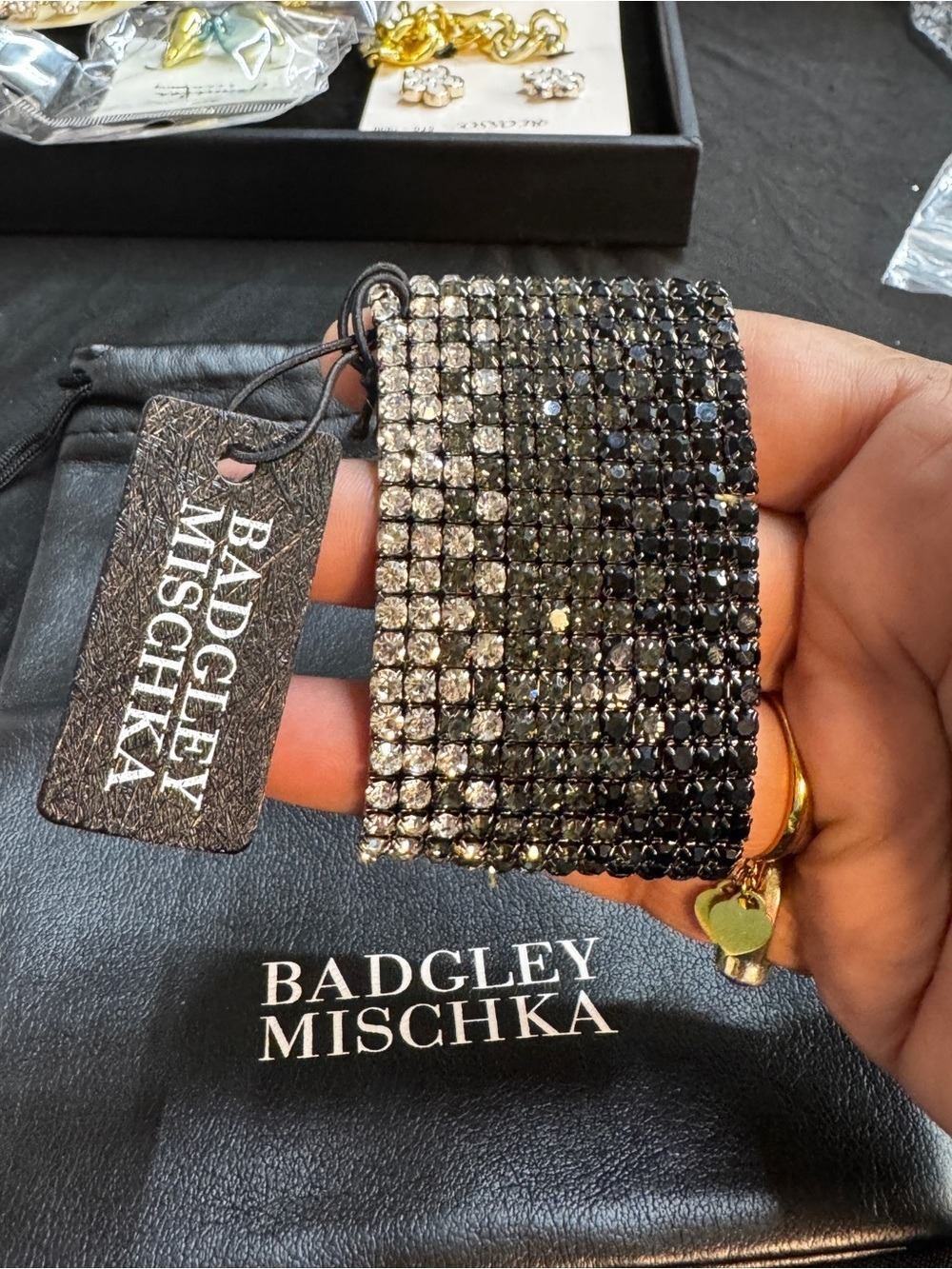 Badgley Mischka Black and Silver Crystal Stretch Bracelet - Picture 5 of 5
